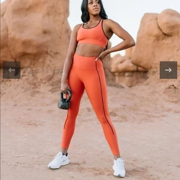 Zyia Orange Black Stripe Ribbed Leggings Womens Size 4 Activewear Athleisure - Picture 9 of 9